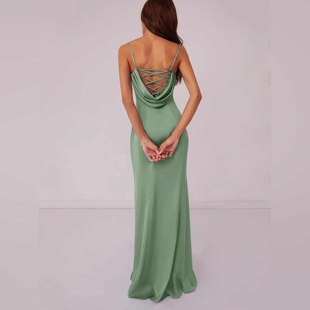 Barbie™ AZAZIE 1005 Matcha Mermaid Corset Stretch Satin Bridesmaid Dress - Picture 2 of 8